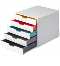 Cassettiera 5 cassetti colorati - bianco ghiaccio - cassetti 5 cm - Durable