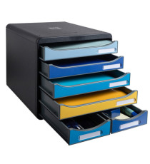 Cassettiera Big Box Maxi Bee Blue - 6 cassetti A4 - nero/multicolore - Exacompta