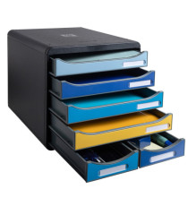Cassettiera Big Box Maxi Bee Blue - 6 cassetti A4 - nero/multicolore - Exacompta