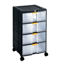 Cassettiera portautensili modulare Store-Age - 4 cassetti - con maniglia e ruote - 39,1 x 39 x 62,9 cm - PPL - trasparen