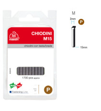 Chiodini M15 per fissatrici - con testa - 15 mm - acciaio - Romeo Maestri - conf. 1700 pezzi