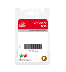 Chiodini M15 per fissatrici - con testa - 15 mm - acciaio - Romeo Maestri - conf. 1700 pezzi