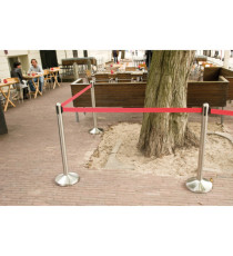 Colonnina segnapercorso cromata - altezza 100 cm - nastro retrattile rosso da 210 cm - Securit