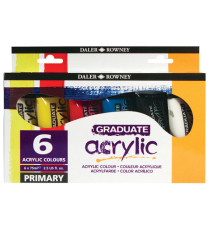 Colore acrilico fine Graduate - 75 ml - colori primari assortiti - Daler Rowney - 6 pezzi