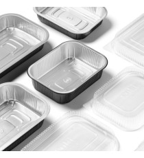 Contenitore alluminio stirato - c/ coperchio R-PET - 2 porzioni - 22 x 15 x 4,4 cm - Cuki Professional - conf. 25 pezzi