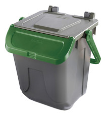 Contenitore portarifiuti Ecology - con sportello e maniglione - 25 L - grigio/verde - Mobil Plastic