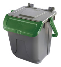 Contenitore portarifiuti Ecology - con sportello e maniglione - 25 L - grigio/verde - Mobil Plastic