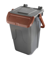 Contenitore portarifiuti Ecology - con sportello e maniglione - 35 L - grigio/bruno - Mobil Plastic