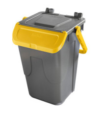 Contenitore portarifiuti Ecology - con sportello e maniglione - 35 L - grigio/giallo - Mobil Plastic