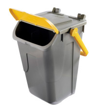 Contenitore portarifiuti Ecology - con sportello e maniglione - 35 L - grigio/giallo - Mobil Plastic