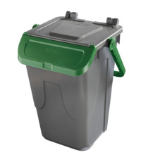 Contenitore portarifiuti Ecology - con sportello e maniglione - 35 L - grigio/verde - Mobil Plastic