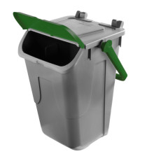 Contenitore portarifiuti Ecology - con sportello e maniglione - 35 L - grigio/verde - Mobil Plastic