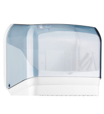 Dispenser asciugamani in rotolo/fogli - 30x19,5x25,1 cm - plastica - bianco/azzurro trasparente - Mar Plast