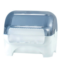 Dispenser carenato da banco Wiperbox per bobine asciugatutto - 34x31,5x36 cm - bianco/azzurro trasparente - Mar Plast