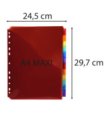Divisori neutri a 12 tacche - PP - A4 maxi - con portaetichetta - colori assortiti - Exacompta
