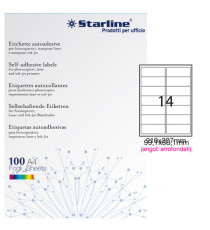 Etichette adesive - in carta - angoli arrotondati - permanenti - 99,1 x 38,1 mm - 14 et/fg - 100 fogli - bianco - Starli