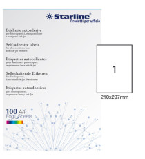 Etichette adesive - in carta - permanenti - 210 x 297 mm - 1 et/fg - 100 fogli - bianco - Starline