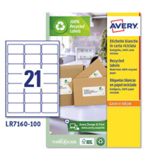 Etichette adesive - in carta riciclata - permanenti - 63,5 x 38,1 mm - 21 et/fg - 100 fogli - bianco - Avery