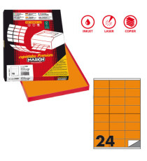 Etichette adesive C/500 - in carta - permanenti - 70 x 36 mm - 24 et/fg - 100 fogli - arancio fluo - Markin