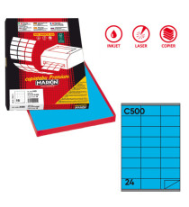 Etichette adesive C/500 - in carta - permanenti - 70 x 36 mm - 24 et/fg - 100 fogli - blu - Markin
