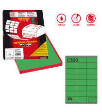 Etichette adesive C/500 - in carta - permanenti - 70 x 36 mm - 24 et/fg - 100 fogli - verde - Markin