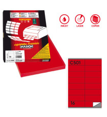 Etichette adesive C/501 - in carta - permanenti - 105 x 36 mm - 16 et/fg - 100 fogli - rosso - Markin
