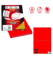 Etichette adesive C/509 - in carta - permanenti - 210 x 148,5 mm - 2 et/fg - 100 fogli - rosso fluo - Markin