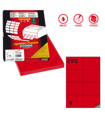 Etichette adesive C/512 - in carta - permanenti - 105 x 74,25 mm - 8 et/fg - 100 fogli  - rosso - Markin