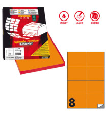 Etichette adesive C/512 - in carta - permanenti - 105 x 74,25 mm - 8 et/fg - 100 fogli - arancio fluo - Markin