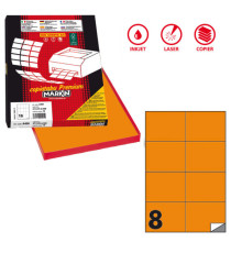 Etichette adesive C/512 - in carta - permanenti - 105 x 74,25 mm - 8 et/fg - 100 fogli - arancio fluo - Markin