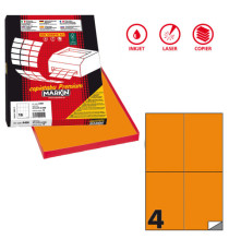 Etichette adesive C/519 - in carta - permanenti - 105 x 148,5 mm - 4 et/fg - 100 fogli - arancio fluo - Markin