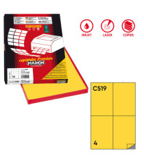 Etichette adesive C/519 - in carta - permanenti - 105 x 148,5 mm - 4 et/fg - 100 fogli - giallo - Markin