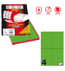 Etichette adesive C/519 - in carta - permanenti - 105 x 148,5 mm - 4 et/fg - 100 fogli - verde fluo - Markin