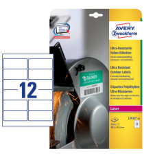 Etichette adesive extra resistenti - in PE - laser - 99,1 x 42,3 mm - 12 et/fg - 10 fogli - bianco - Avery