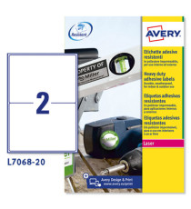 Etichette adesive extra strong L7068 - in poliestere - laser - permanenti - 199,6 x 143,5 mm - 2 et/fg - 20 fogli - bian