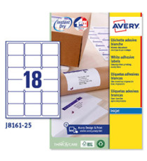 Etichette adesive J8161 - in carta - angoli arrotondati - inkjet - permanenti - 63,5 x 46,6 mm - 18 et/fg - 25 fogli - b