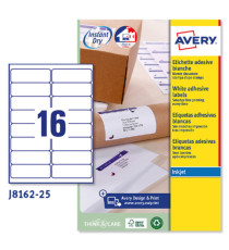 Etichette adesive J8162 - in carta - angoli arrotondati - inkjet - permanenti - 99,1 x 33,9 mm - 16 et/fg - 25 fogli - b