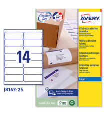 Etichette adesive J8163 - in carta - angoli arrotondati - inkjet - permanenti - 99,1 x 38,1 mm - 14 et/fg - 25 fogli - b