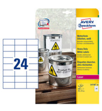 Etichette adesive L4718 - in poliestere - laser - permanenti - 70 x 37 mm - 24 et/fg - 20 fogli - bianco - Avery