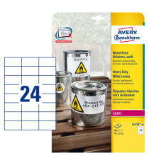 Etichette adesive L4718 - in poliestere - laser - permanenti - 70 x 37 mm - 24 et/fg - 20 fogli - bianco - Avery