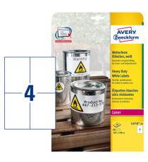 Etichette adesive L4719 - in poliestere - laser - permanenti - 105 x 148 mm - 4 et/fg - 20 fogli - bianco - Avery