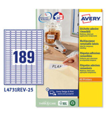 Etichette adesive L4731REV - in carta - angoli arrotondati - rimovibili - 25,4 x 10 mm - 189 et/fg - 25 fogli - bianco -