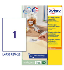 Etichette adesive L4735REV - in carta - angoli arrotondati - rimovibili - 210 x 297 mm - 1 et/fg - 25 fogli - bianco - A