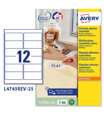 Etichette adesive L4743REV - in carta - angoli arrotondati - rimovibili - 99,1 x 42,3 mm - 12 et/fg - 25 fogli - bianco