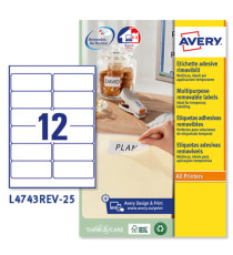 Etichette adesive L4743REV - in carta - angoli arrotondati - rimovibili - 99,1 x 42,3 mm - 12 et/fg - 25 fogli - bianco
