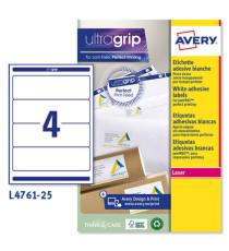 Etichette adesive L4761 - in carta - angoli arrotondati - permanenti - 192 x 61 mm - 4 et/fg - 25 fogli - bianco coprent