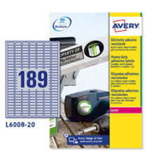 Etichette adesive L6008 - in poliestere - laser - permanenti - 24,5 x 10 mm - 189 et/fg - 20 fogli - argento - Avery