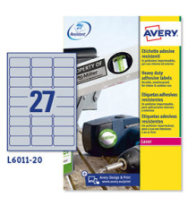 Etichette adesive L6011 - in poliestere - laser - permanenti - 63,5 x 29,6 mm - 27 et/fg - 20 fogli - argento - Avery
