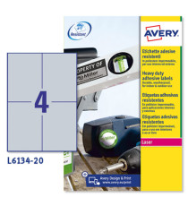 Etichette adesive L6134 - in poliestere - laser - permanenti - 105 x 148 mm - 4 et/fg - 20 fogli - argento - Avery