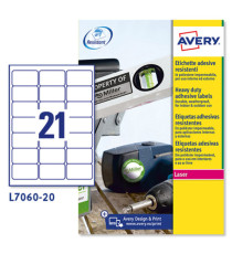 Etichette adesive L7060 - in poliestere - laser - permanenti - 63,5 x 38,1 mm - 21 et/fg - 20 fogli - bianco - Avery